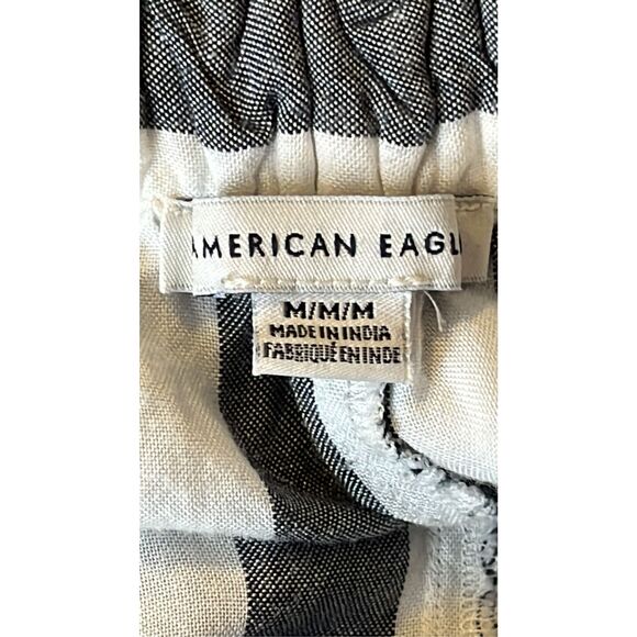 American Eagle Women's Size Medium Black White Stripe Paper Bag Tie Waist  Pants - Picture 4 of 7